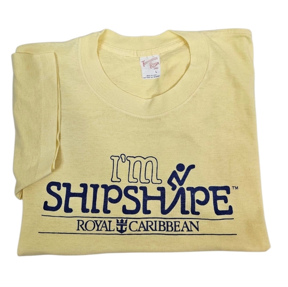 Vintage 80s Royal Caribbean I'm Shipshape Single Stitch Yellow T-Shirt Large A29 - Picture 10 of 10